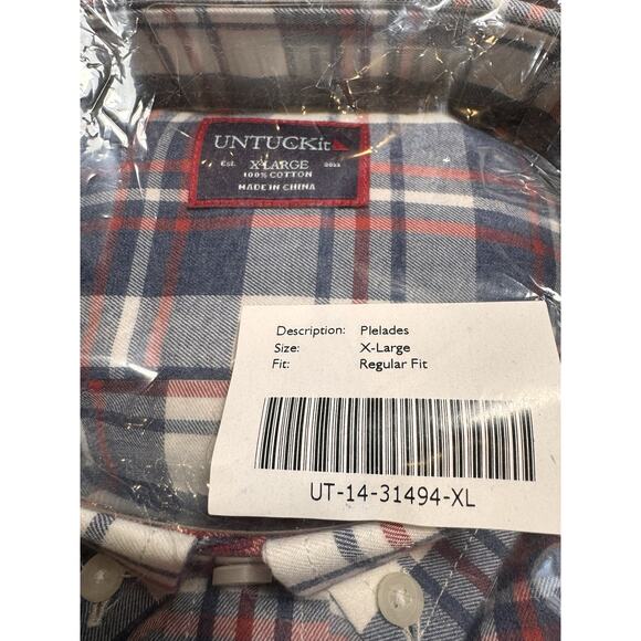 UNTUCKit Men's Plelades X-Large XL Long Sleeve Blue Red Plaid Button Down - Picture 4 of 5
